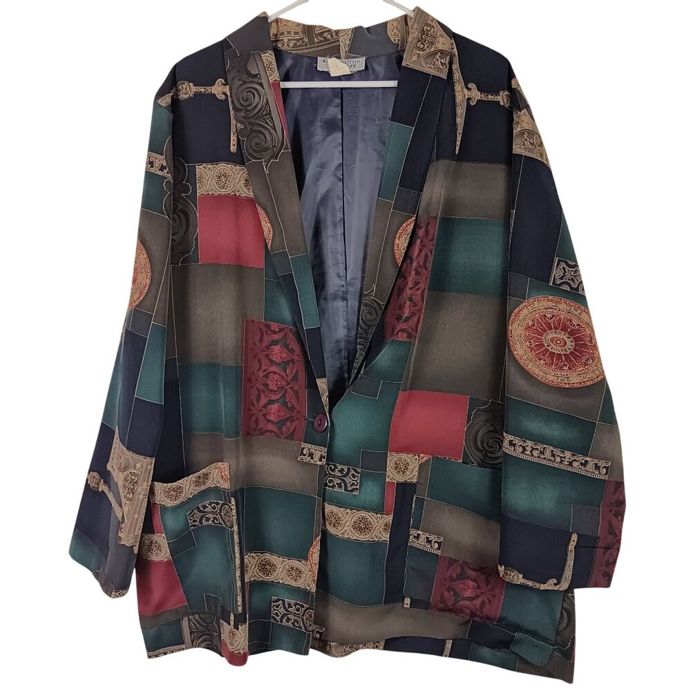Vintage Geometric Patchwork Blazer Jacket Ornate Womens 2X Eclectic Art To Wear